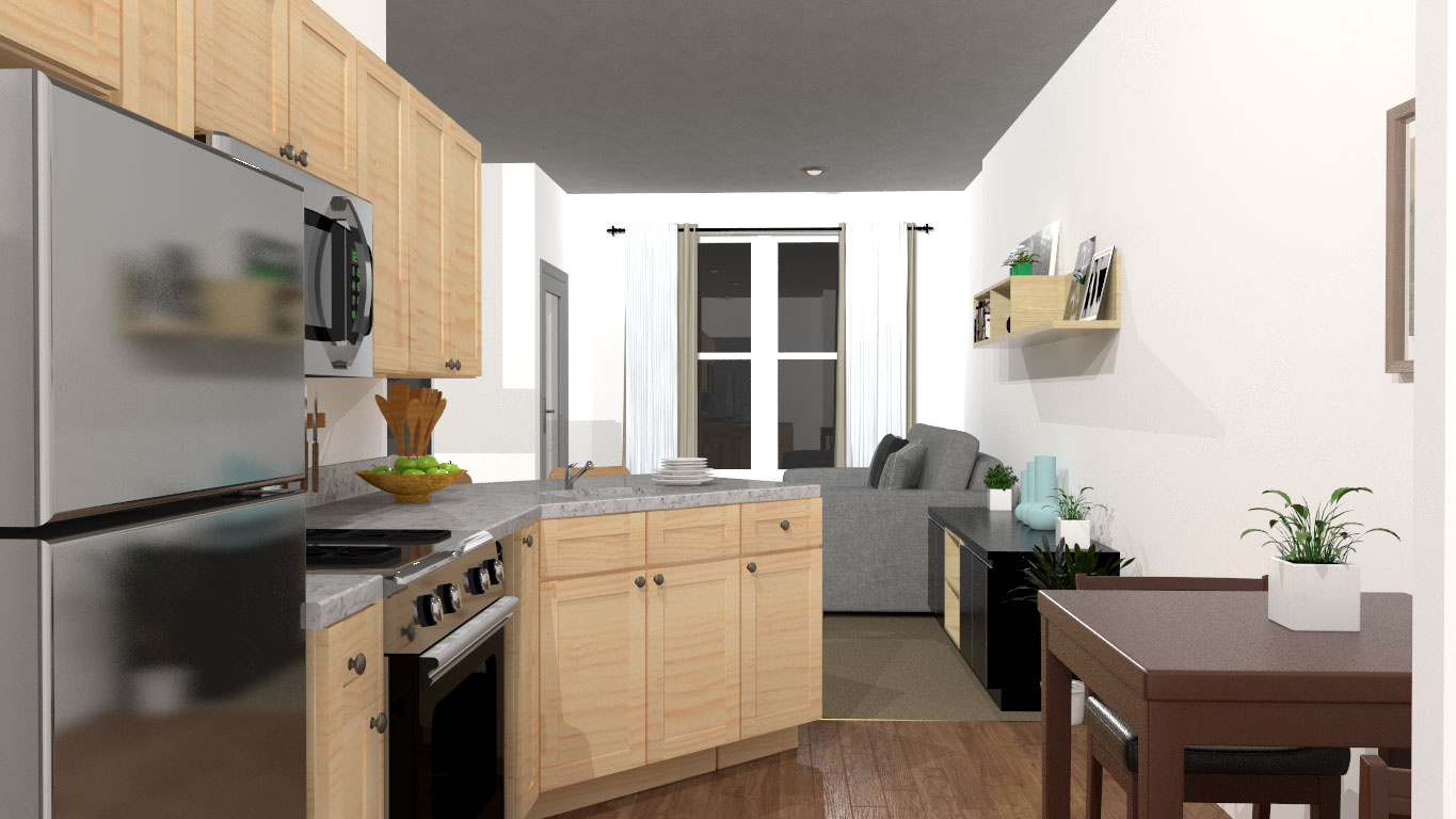 3D Interior design for Williston Place Independent Senior Living Kitchen